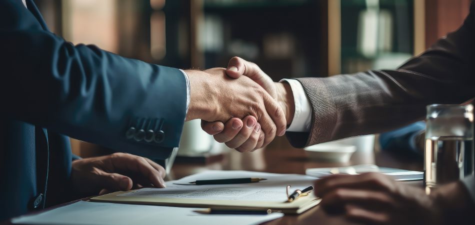 Attorney shaking hands with a client